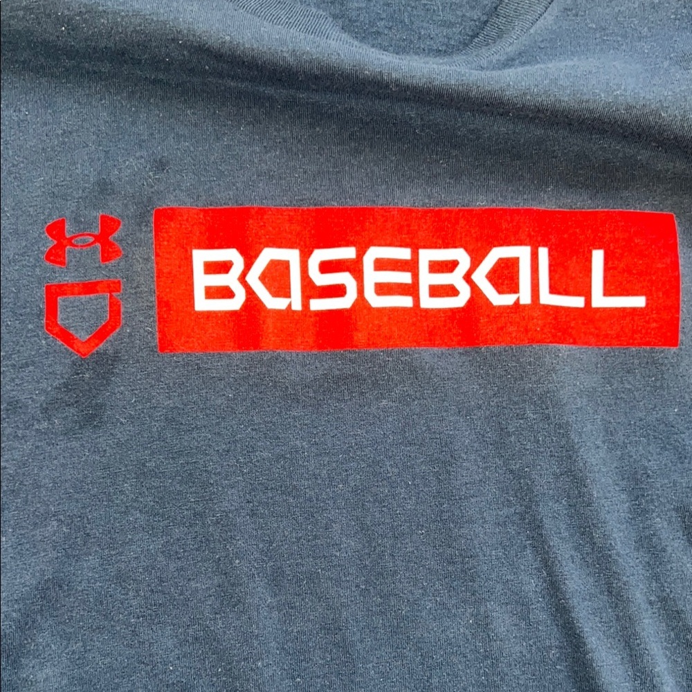 Under Armour Navy and Red Baseball Logo T-Shirt Size L - Picture 3 of 4